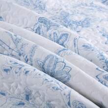 3PCS White Blue Plant Print Quilt Set Bedspread Cover Polyester Soft And Lightweight, With Two Pillowcases, Queen/KingSizs, Machine Washable, All Season - Baby Blue - View 12
