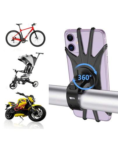 Set de 1 pieza (1 correa + 1 soporte), 1 pieza, Soporte giratorio para teléfono de bicicleta 360°/(1 correa de color aleatorio), 3 piezas de correa, adecuado para teléfonos de 4.0-6.1 pulgadas, soporte de silicona giratorio para bicicleta - Soporte para teléfono de bicicleta con correa ajustable, correa de cámara/linterna reforzada portátil para motocicleta, soporte de silicona multipropósito, soporte de navegación para teléfono, gris/negro, regalo de regreso a la escuela/cumpleaños/Pascua, accesorios deportivos/fitness/gimnasio, exterior, ciclismo, accesorios de bicicleta para el hogar