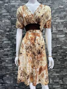 Vestido Marmoleado Largo de Mujer en Color Café - Talla Extra Grande - Café - Ver 1