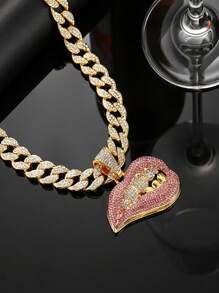 1pc Hip Hop Rhinestone Decor Lip Charm Necklace For Men Women For Daily Decoration, For Jewelry Gift And Party