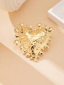 1 pieza Anillo con colgante de corazón redondeado, diseño elegante y encantador para mujer - Amarillo Oro - Ver 2