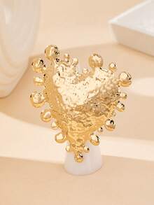 1 pieza Anillo con colgante de corazón redondeado, diseño elegante y encantador para mujer - Amarillo Oro - Ver 6