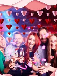 8pcs/Set Valentine's Day Decorations 3D Heart Paper Garland, Hearts In Red & Pink No DIY Hanging Decoration Red Heart Shape String Ornament For Valentines/Anniversary/Wedding/Birthday Party Supplies - Multicolor - View 8