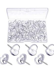 200个/盒心形图钉透明图钉美术学生绘画大号可伸缩创意可爱图钉办公用品公告板图钉，50/100个图钉用于墙壁、软木板、地图、日历、照片，玫瑰金地图图钉，圆头地图图钉，透明图钉，塑料头图钉，带储物盒， - 彩色 - 查看 9