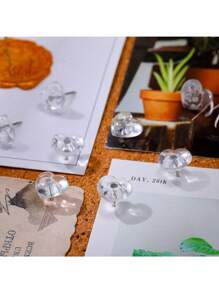 200个/盒心形图钉透明图钉美术学生绘画大号可伸缩创意可爱图钉办公用品公告板图钉，50/100个图钉用于墙壁、软木板、地图、日历、照片，玫瑰金地图图钉，圆头地图图钉，透明图钉，塑料头图钉，带储物盒， - 彩色 - 查看 4