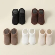 5pairs Baby Infant Socks, Warm Crew Socks For Newborn Boys Girls, Candy Colors, Autumn Winter