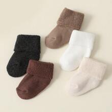 5pairs Baby Infant Socks, Warm Crew Socks For Newborn Boys Girls, Candy Colors, Autumn Winter