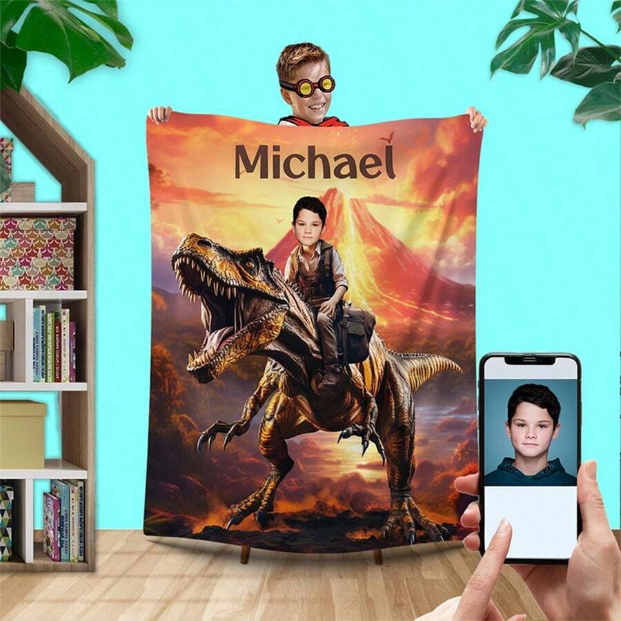 Quà tặng tùy chỉnh cho người yêu khủng long, chăn trẻ em cưỡi khủng long T-Rex, chăn kỷ Jura phòng bé trai, quà tặng ảnh khủng long cho anh ấy con trai bạn trai L169 quà tặng đêm đông trở lại trường ý tưởng quà tặng mùa đông cho bé trai bé gái ngày lễ tình nhân - Nhiều màu - Xem 1