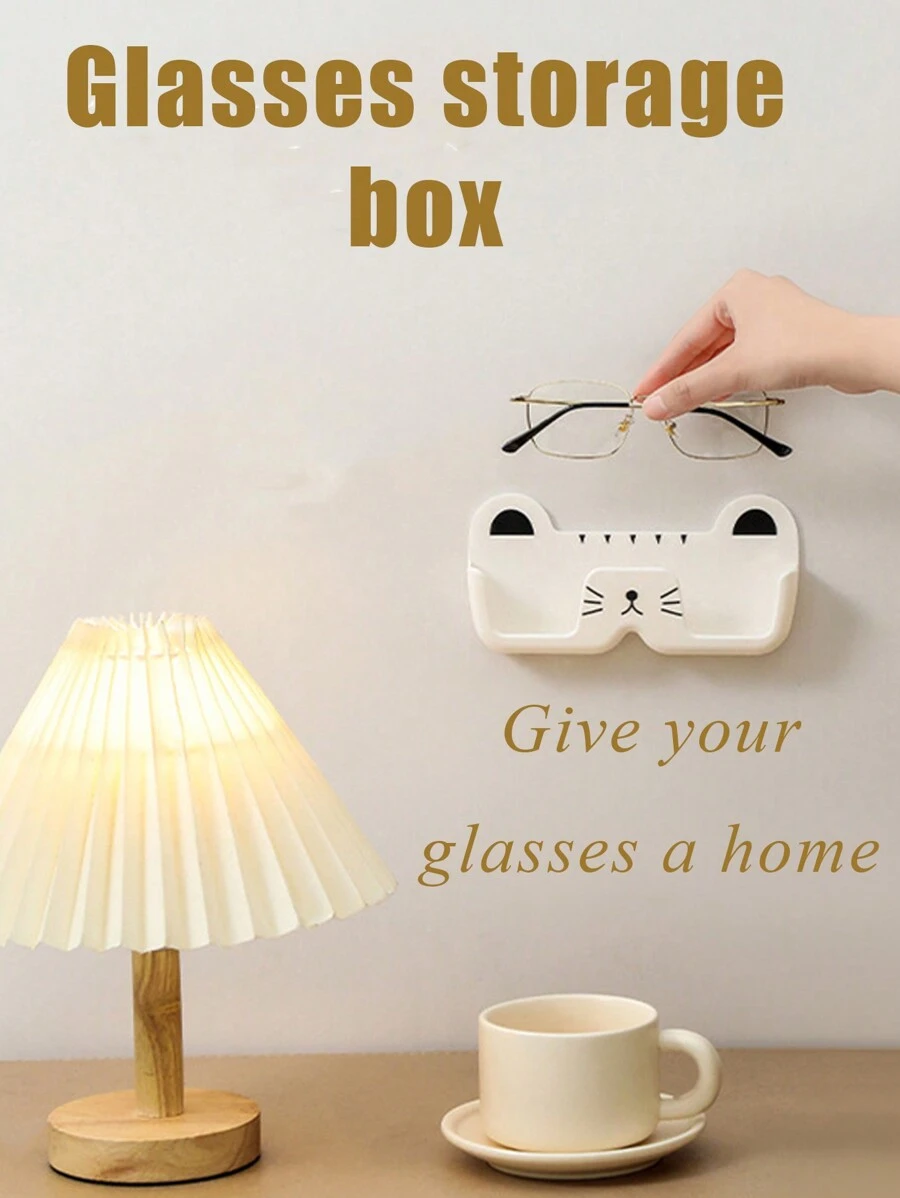 1 件迷你猫形眼镜收纳盒、桌面收纳盒、眼镜展示架、浴室和床边壁挂式防压收纳盒、太阳镜展示柜、近视镜架、收纳工具、精美礼物、易于组装、无需钻孔 - 彩色 - 查看 1