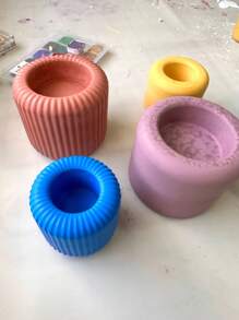 1 件经典条纹光滑烛台硅胶模具，DIY 手工工艺品水泥石石膏树脂烛台模具，家居氛围桌面装饰 - 白色 - 查看 6