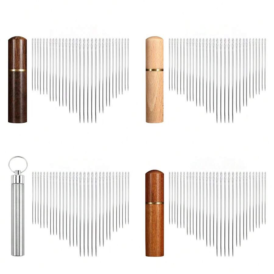 30Pcs SelfThreading Needle Set With Wooden Storage Case Easy Hand