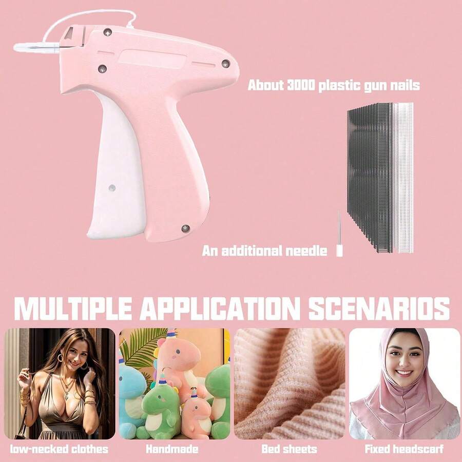 1pc Mini Stitch Gun For Clothes Pink Tagging Gun With 5 Fine Needles