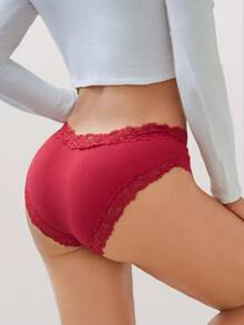 3 件装纯色低腰蕾丝边女式三角裤，浪漫优雅 - 彩色 - 查看 5