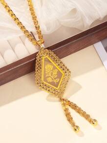 1pc Vintage Rose Pattern Oval Square Pendant Necklace Is Suitable For Ladies To Wear For Daily Holiday Parties Valentines,Mom,Mother,Mother's Day,Gift