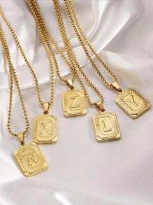 A-Z 字母吊坠项链，不锈钢镀金首字母链项链，男女皆宜，是圣诞节/派对的理想配饰 - 金色 - 查看 1