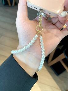 Cordón para celular con colgante de corazón de perlas falsas elegante personalizado (incluye almohadilla para la correa del teléfono) - personalizable con nombres, lemas, fechas, adecuado para regalos de cumpleaños, aniversario y uso diario