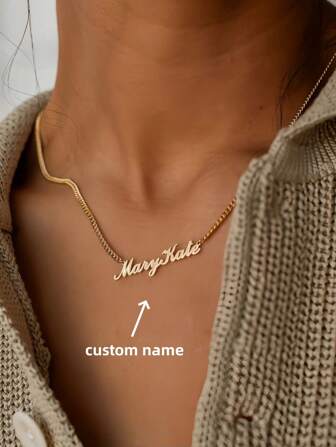 1 pieza Collar con cadena curva personalizado con nombre manuscrito en oro, plata o dorado rosa - Collar personalizado con nombre mínimo como regalo de Acción de Gracias o Navidad