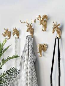 1 件，金色鹿头收纳架 - 多功能壁架，带钥匙架和创意衣架，适用于家居装饰 - 金色 - 查看 1