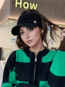 Cozy Knit Ponytail Visor Cap For Women - Thick, Warm Ear-Warming Baseball Hat With Adjustable Strap, Perfect For Autumn & Winter
