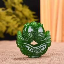 1Pc Natural Green Jade Hollow Pendant, Animal, Plant, Totem Necklace, Chakra Fashion Pendant, Guardian Peace Jewelry, All Hand-Carved, Men's And Women's Quartz Necklace, Meaning Peace, Fortune, Family Happiness, Gifts For Her, Christmas And Various Holiday Party Gifts, Crystal Gifts. (Random Gift: Lanyard, Gift Box)