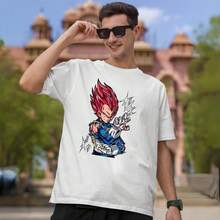 Basic Cotton T-Shirt Anime Dragon God God Unisex - 白色 - 查看 1