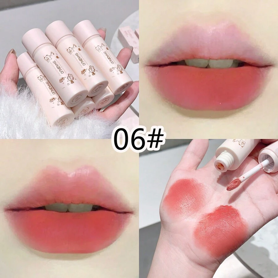 SHAQINUO 可爱云雾唇彩，哑光唇彩，质地细腻，不粘腻，丰唇，提升肤色，不透明遮瑕，低饱和度颜色，适合通勤和约会