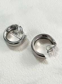 CHICVUE 1 Pair Fashionable Minimalist Metal Hoop Clip On Earrings, Suitable For Women Without Pierced Ears, Everyday Wear Gifts - Hoop Earrings - View 7