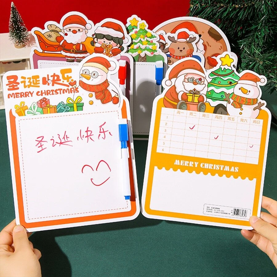 1 bảng trắng hoạt hình Giáng sinh, bảng viết tay Giáng sinh quà tặng nhỏ, bảng vẽ mini hình người tuyết và tuần lộc dễ thương thích hợp sử dụng trong lớp học (Kiểu dáng/Màu sắc ngẫu nhiên) - Nhiều màu - Xem 1