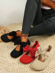 1双时尚舒适的黑色蝴蝶结装饰平底乐福鞋 - 黑色 - 查看 7