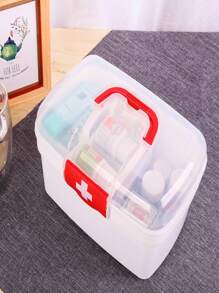 1pc Compact First Aid Box, Simple Portable Hand-Held Medical Supply Storage Container, Dust-Proof Household Medicine Organizer Box For Home And Outdoor Use - Multicolor - View 4