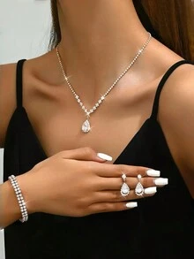 Bộ 4 chiếc nhẫn, hoa tai, vòng tay đính đá Rhinestone Eveningbag dùng cho ví cầm tay dự tiệc cưới Túi xách cho nữ Túi đựng đồ ăn tối lấp lánh Túi đựng đồ cầm tay dự tiệc cưới Ví cầm tay cô dâu - Bạc - Xem 6