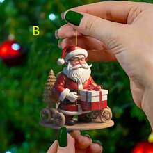 2D Classic Acrylic Christmas Ornament Santa Snowman With Gift Box Perfect For Christmas Tree Decorating