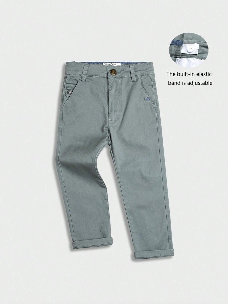 Young Boy Woven Letter Embroidered Casual Pants