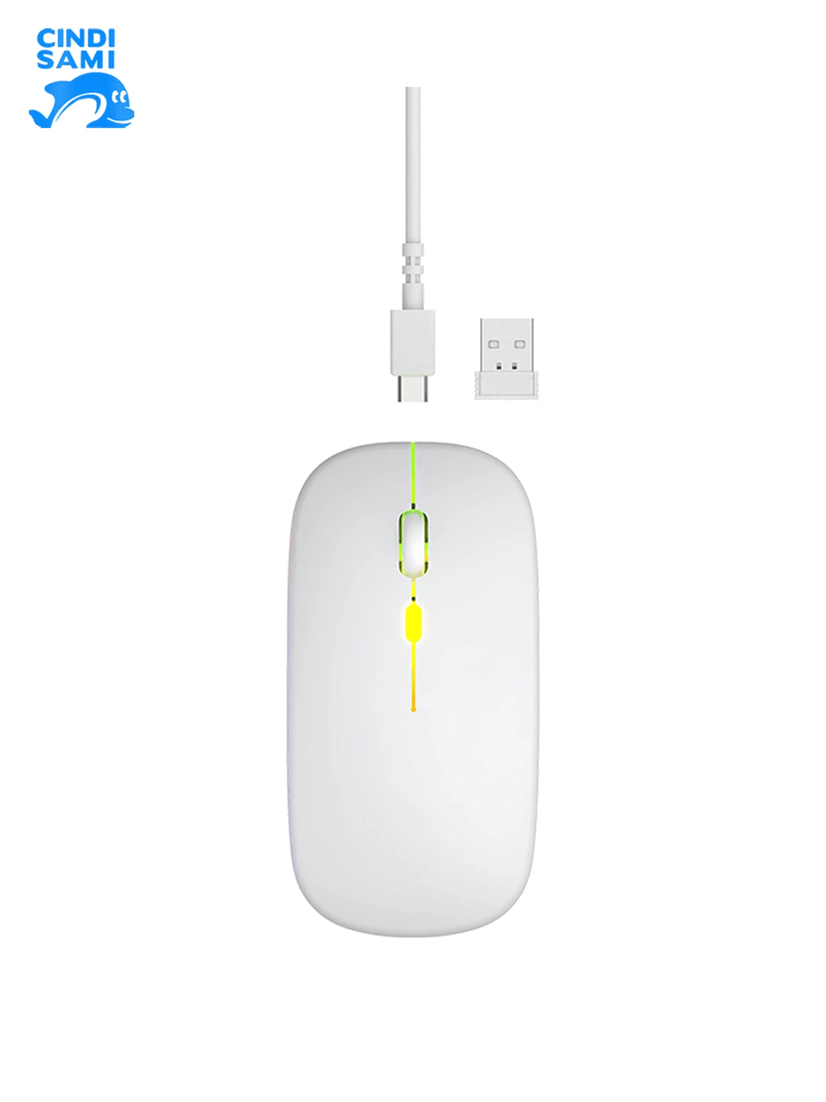 Ultra-Thin Wireless Mouse, Silent, Dual-Mode, Bluetooth, Laptop, Business Office, Luminous Wireless Mouse - 白色 - 查看 1