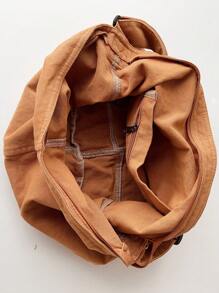 1 pieza Bolsa de lona vintage lavada de gran capacidad en color marrón, bolso de hombro con cierre de cremallera, sencillo y casual, versátil, apto para uso diario, escuela, estudiantes universitarios, viajes, bolso bandolera plegable - Marrón - Ver 5