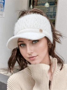 Cozy Knit Ponytail Visor Cap For Women - Thick, Warm Ear-Warming Baseball Hat With Adjustable Strap, Perfect For Autumn & Winter