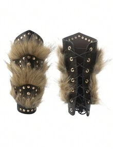 Đai lưng buộc dây có khóa kéo, Đai lưng đàn hồi, Bảo vệ cánh tay của người Viking Bắc Âu, Găng tay lông nhân tạo thời trung cổ, Đai bảo vệ bằng da giả cổ điển cho LARP - màu nâu - Xem 3