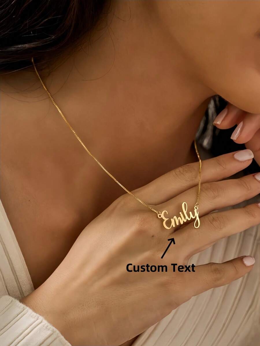 1 pieza Collar con nombre exquisito en color dorado, rosa dorado con cadena en caja, Nuevo artículo de la marca AnyaShopStudio, Collar con nombre personalizado, Regalo para ella en San Valentín, Acción de Gracias, Navidad - Multicolor - Ver 1