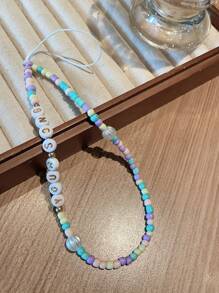 Custom Phone Lanyard - Minimalist, Personalized, Random Candy Colors Beaded Letter Charm For Phone, Customized Name, Slogan, Location, Date, Suitable For Birthday, Anniversary Gift And Daily Wear - Multicolor - View 4