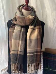 1pc Women's Fashion Korean Plaid Scarf, Autumn And Winter Warm Fashion Fringe Student Scarf, Thick Long Scarf For Male Couple Shawls,