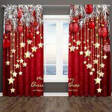 2 juegos de cortinas con temas navideños y de Año Nuevo, de tela mate de doble cara, con alta opacidad, adecuadas para la sala de estar, el dormitorio y la decoración del hogar, con perforación para barra
