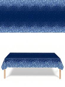 3pcs 137*274cm/54*108in Disposable Party Tablecloth, Blue Gradient Gold Powder Pattern Tablecloth, Suitable For Various Theme Parties And Daily Decoration Use - Blue - View 3