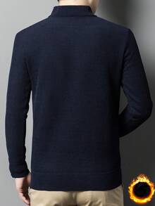 Navy Blue Men's Thick Velvet Striped Knit Sweater For Winter - Navy Blue - View 5