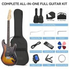 Complete Starter Guitar Kit,  39-Inch Full-Size Electric Guitar Kit, Solid Body With H-S-S Pickups, Beginner Starter Set With Amplifier, Bag, Capo, Strap, Strings, Tuner, Cable, Picks, 22 Frets - 日落 - 查看 3