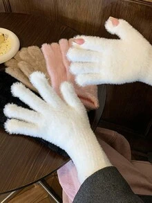 1 双女士优雅纯色触屏毛绒衬里保暖手套，适合秋冬季、露营徒步、户外运动、滑雪、骑自行车、冬季手套 - 彩色 - 查看 6