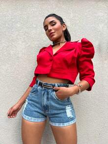 Kissmelady 9036 With Black Belt Women's Denim Shorts With Pocket Natural Youth Denim Shorts Women's Shorts With Bags With Slits High Waist Bag 9036 With Belt - Rửa trung bình - Xem 3