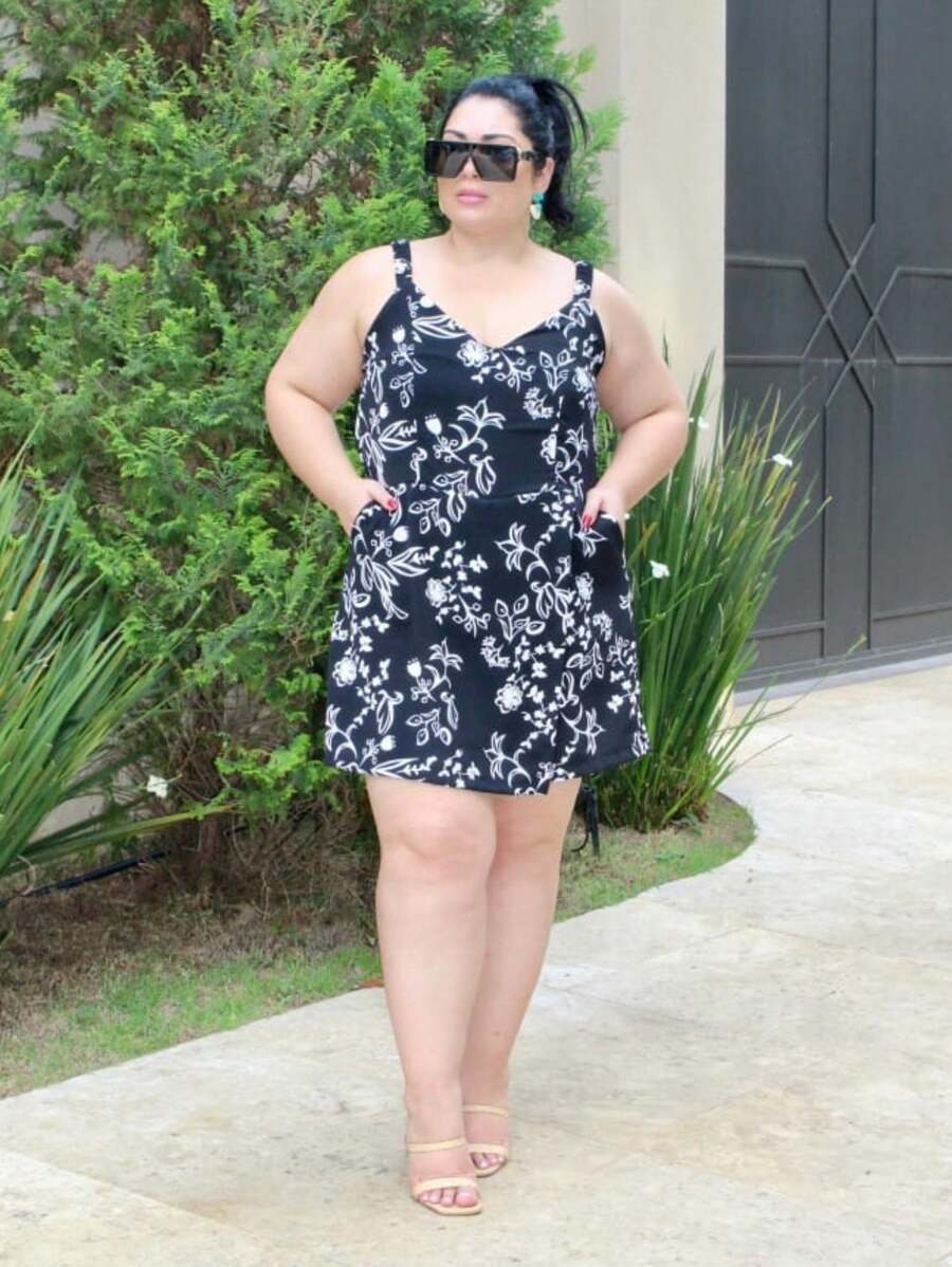 Women's Plus Size Jumpsuit Short Skirt With Printed Lining Summer - 顏色1 - 查看 1
