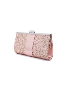 这款迷人而精致优雅的女士手提包饰有低调奢华的亮片。时尚奢华的方形晚宴包和晚餐包，饰有闪亮的水钻，适合派对女孩、女性和新娘。它们是派对、婚礼、舞会、晚宴/宴会的完美选择。 - 粉色 - 查看 4