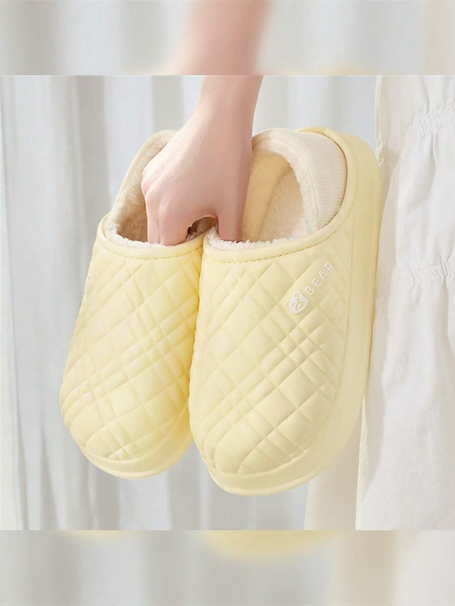 Dép giữ nhiệt thoải mái cho nam và nữ, dép xỏ ngón ấm áp mềm mại hoạt hình mới để sử dụng trong nhà/tại nhà vào mùa đông - Màu vàng - Xem 1