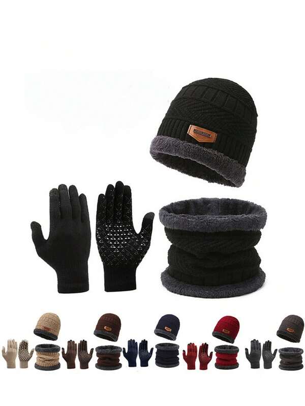 Set de 3 sombreros de invierno a prueba de viento y cálidos para otoño e invierno, juego cálido de tiempo frío, conjunto de protección contra el frío tejido con peluche, suave y cómodo, a prueba de viento y cálido, adecuado para esquiar al aire libre, patinar, ir al trabajo, actividades en la nieve, ciclismo, conducir
